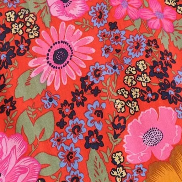 Tiered V Neck Boho Floral Gypsy Print Dress Red - Picture 9 of 10